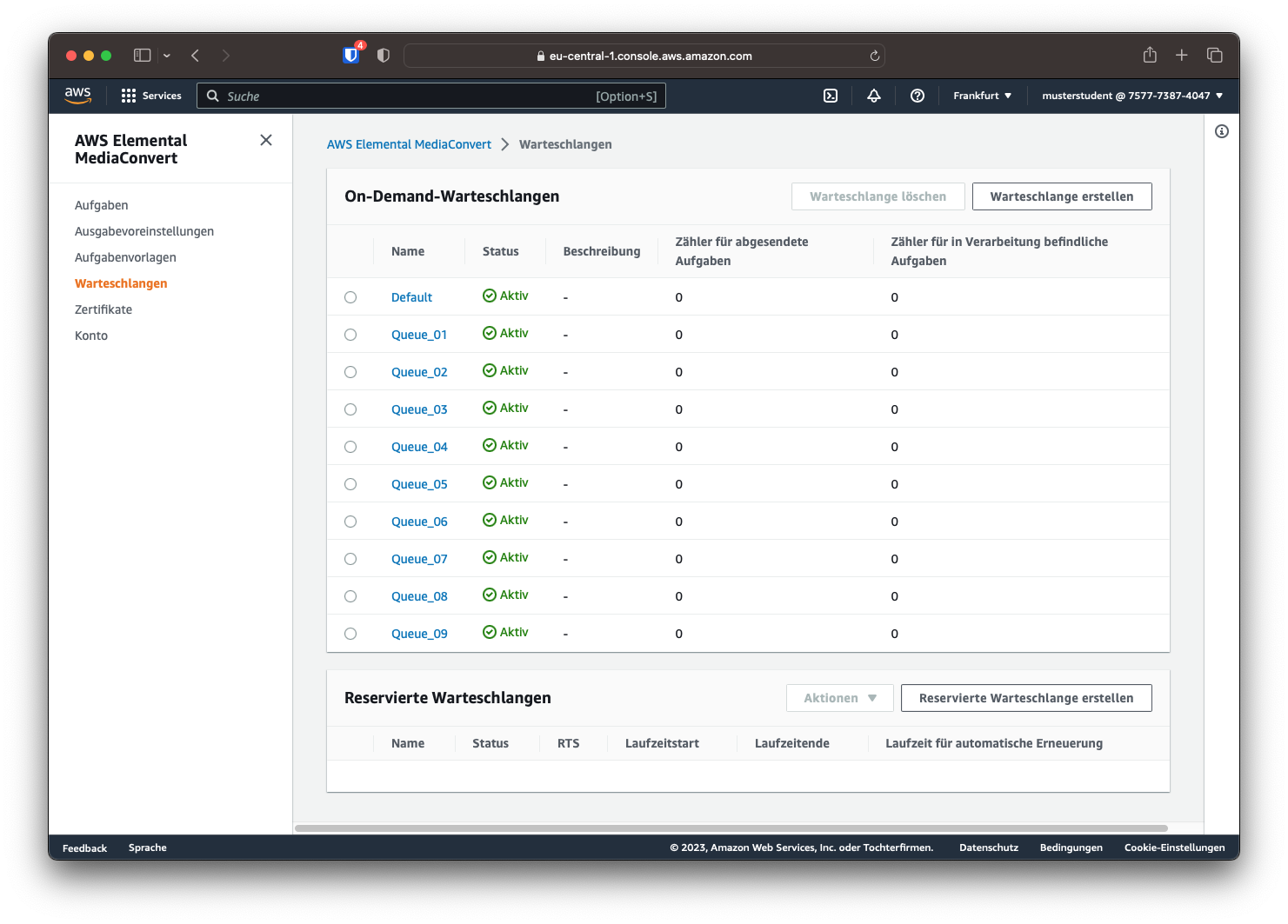 AWS Elemental MediaConvert Warteschlangen