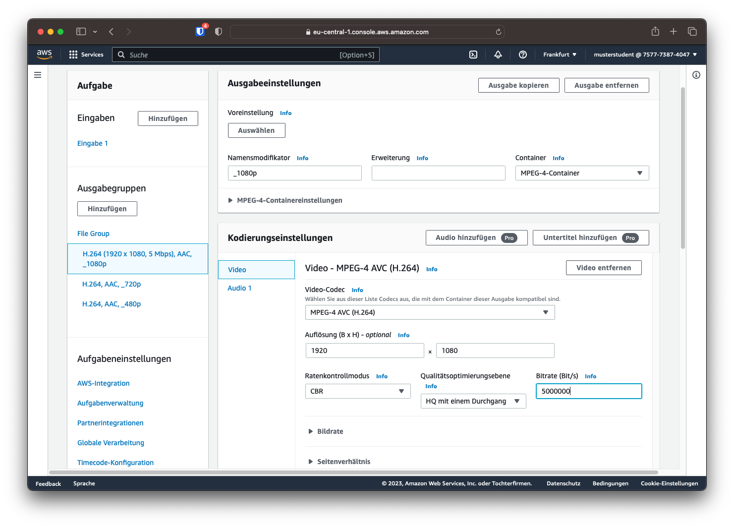 MediaConvert Videosettings